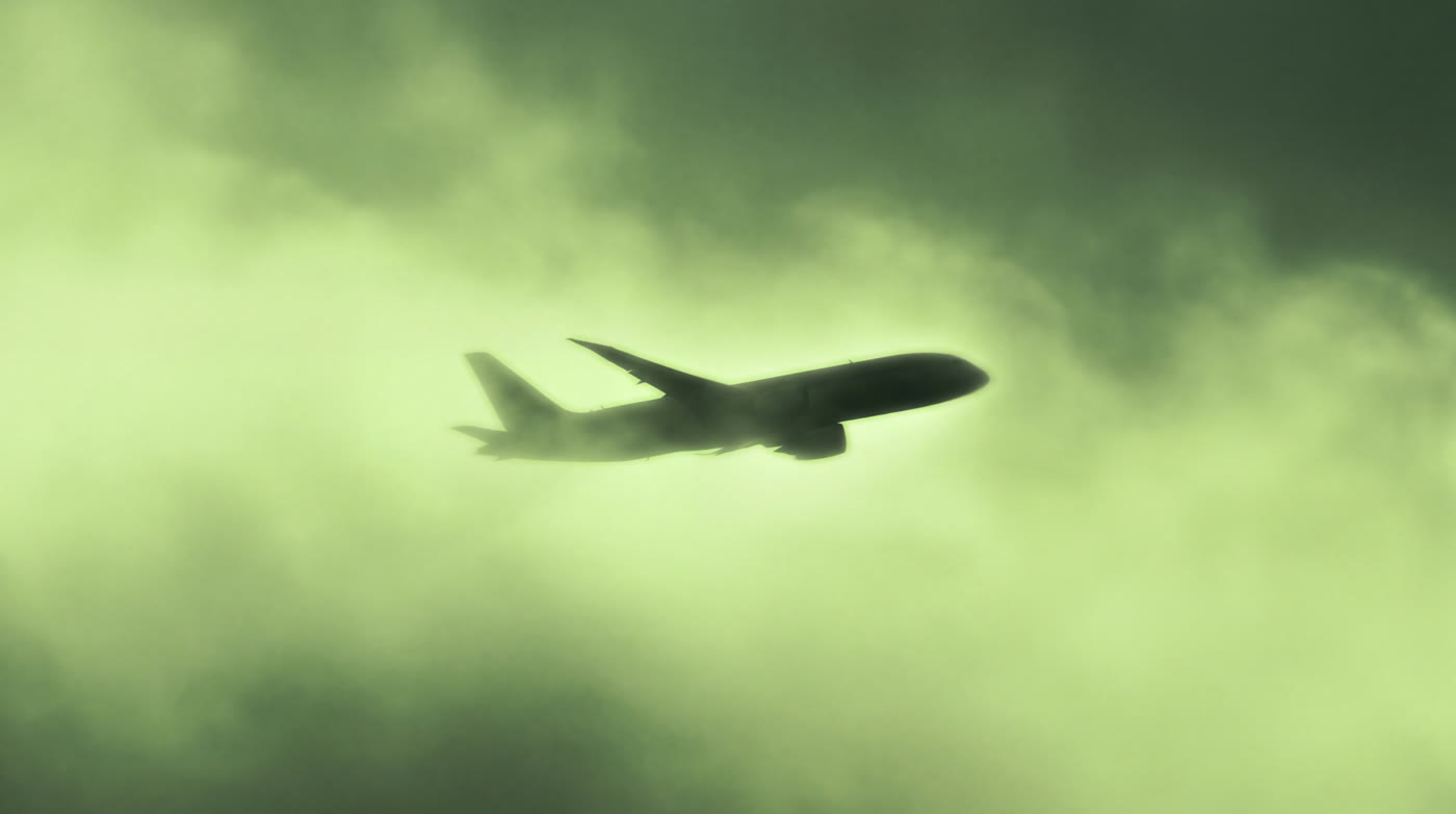 Flugzeug über den Wolken in ThePilot-Grün